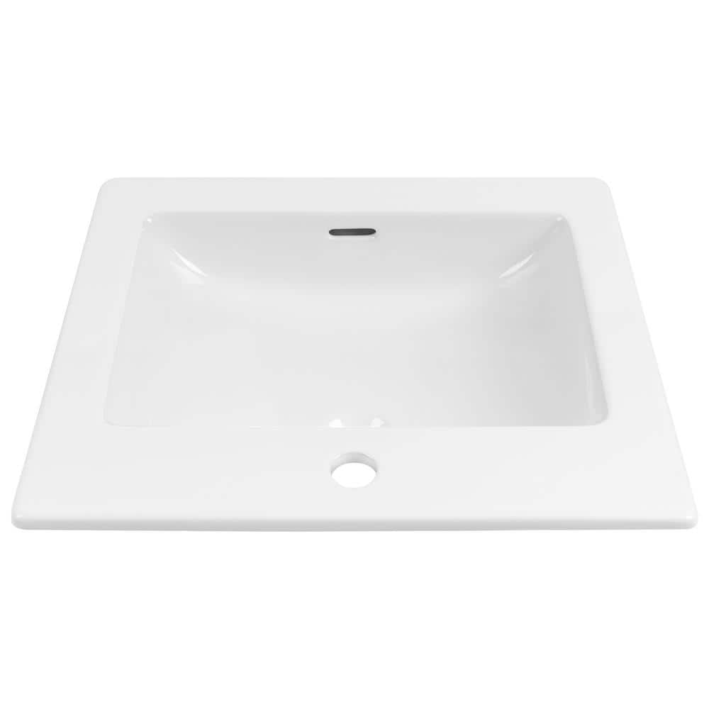 21'' White Gloss Ceramic Rectangular Drop-In Bathroom Sink