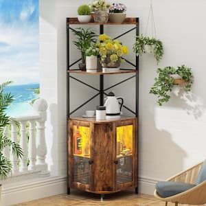 5-Tier Wood Pantry Organizer with Adjustable Shelf and RGB LED Light in Brown