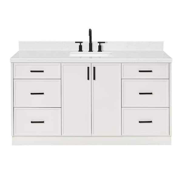 Kelly 66 in. W x 22 in. D x 36 in. H Single Bath Vanity in White with Carrara White Quartz Top