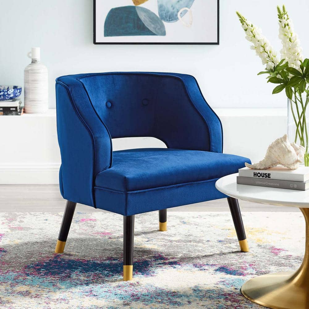 Elegant Navy Blue Velvet Wood Accent Chair with Tufted Back