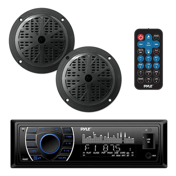 5.25 in. Bluetooth Marine Receiver Stereo and Speaker Kit in Black