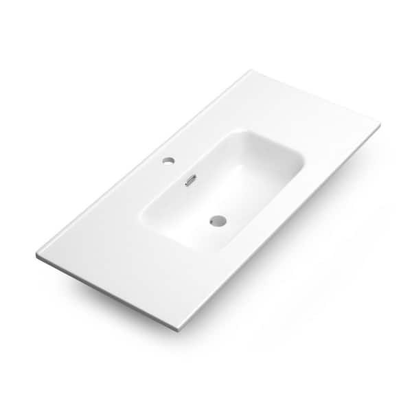 WS Bath Collections Onyx 40.0 in. Drop-In Bathroom Sink in Glossy White Ceramic
