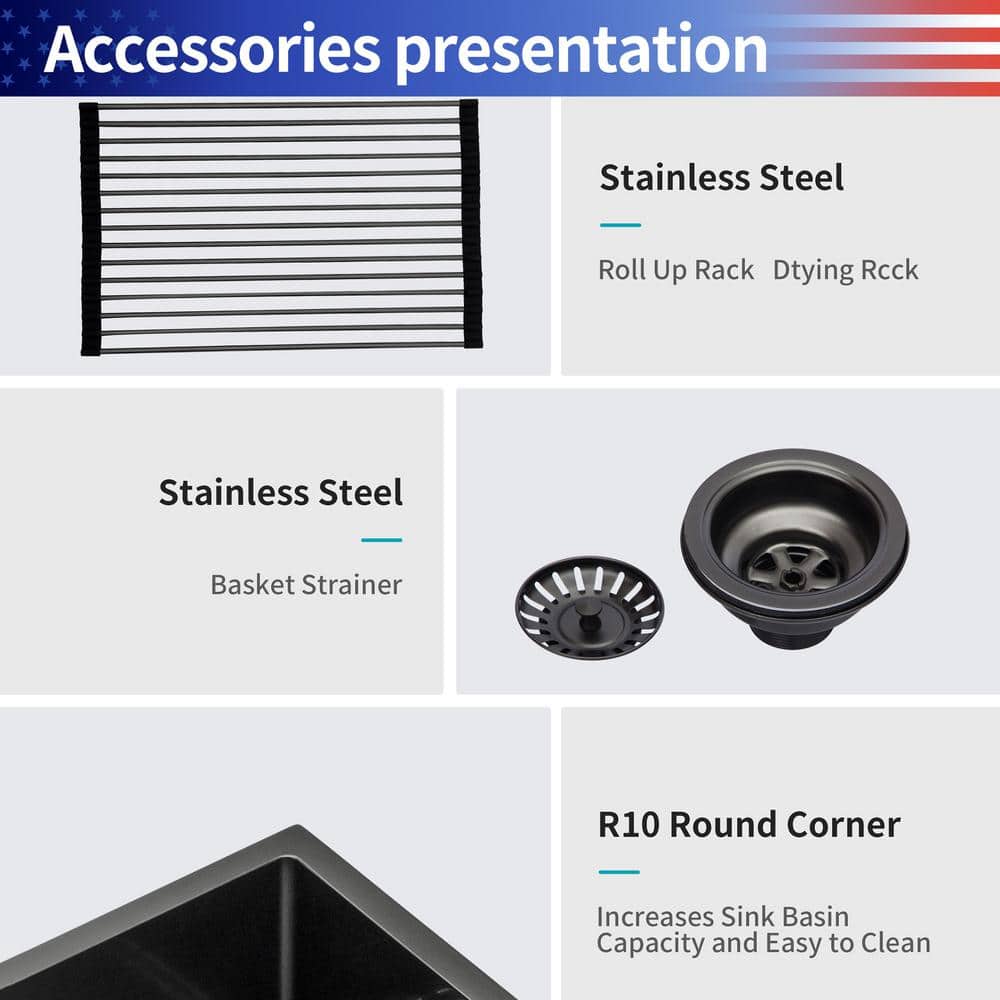 27'' Gunmetal Black Stainless Steel Farmhouse Kitchen Sink