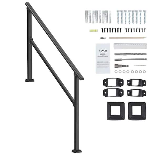 VEVOR Handrails for Outdoor Steps 36.22 in. H x 3.31 in. W Black 4-5 Step Hand Transitional Steel Stair Railing Kit