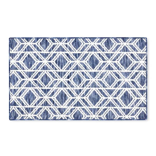 TOWN & COUNTRY LIVING Everyday Walker Modern Diamond Navy Blue 24 in. x 40 in. Machine Washable Kitchen Mat