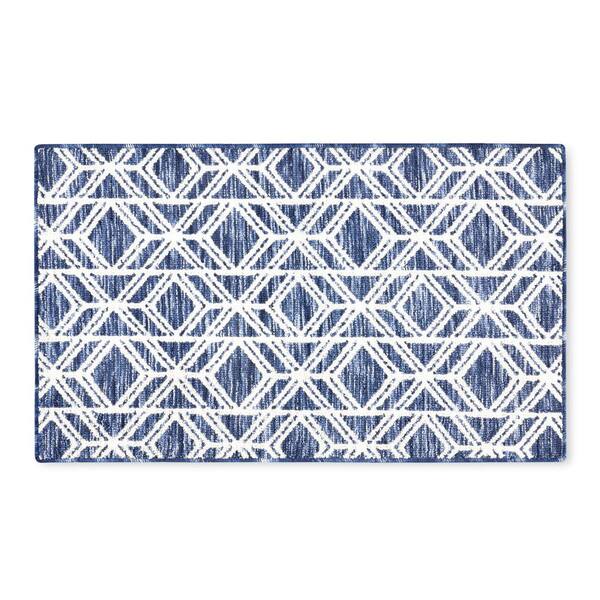 TOWN & COUNTRY LIVING Everyday Walker Modern Diamond Navy Blue 24 in. x 40 in. Machine Washable Kitchen Mat