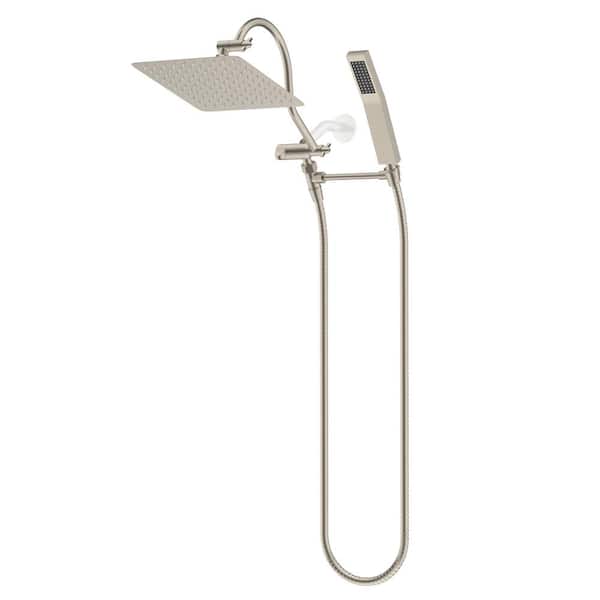 Hibbent Rainfall 1-Spray 10 in. Dual Wall Mount Fixed and Handheld Shower Head 1.8 GPM in Brushed Nickel Finish