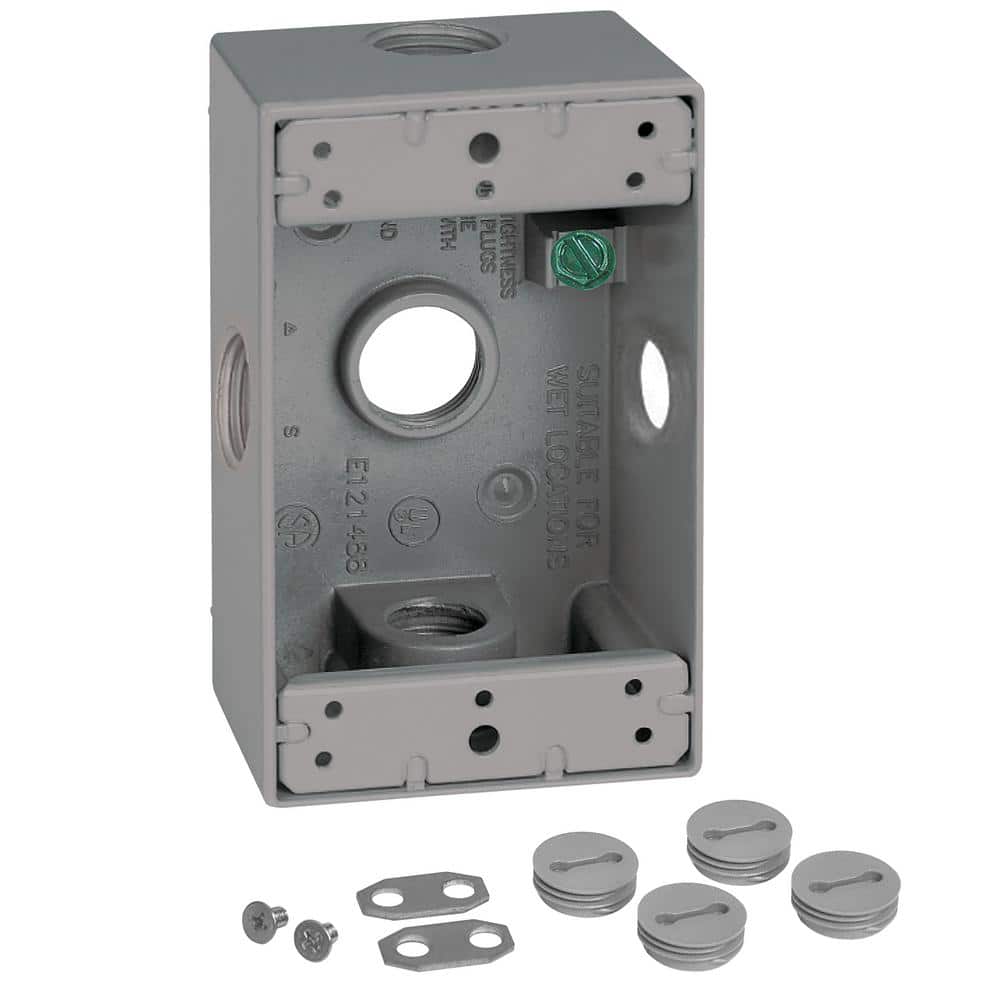 1-Gang Metal Weatherproof Side Entry Electrical Outlet Box with (5) 1/2 inc