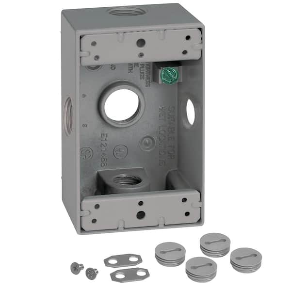 Commercial Electric 1-Gang Metal Weatherproof Side Entry Electrical Outlet Box with (5) 1/2 inch Holes, Gray
