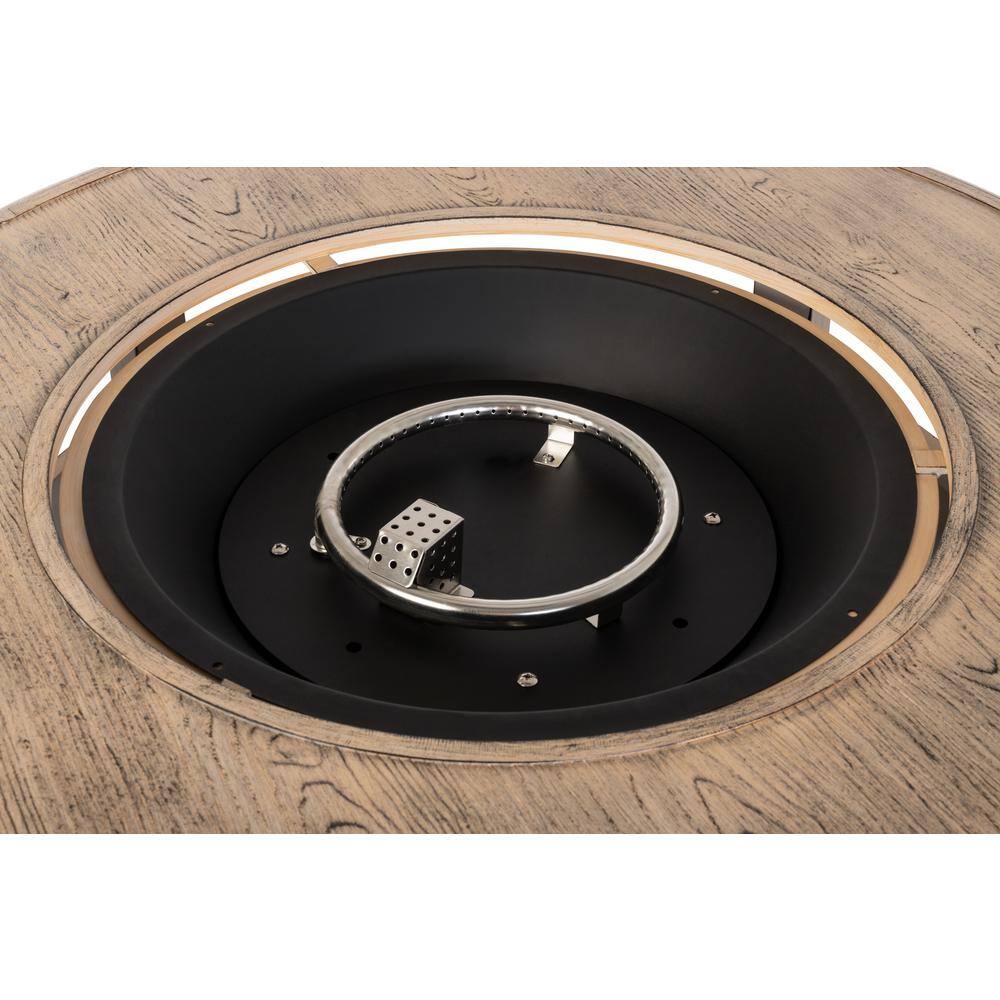 Thatcher Driftwood Aluminum Round Gas Fire Pit Table