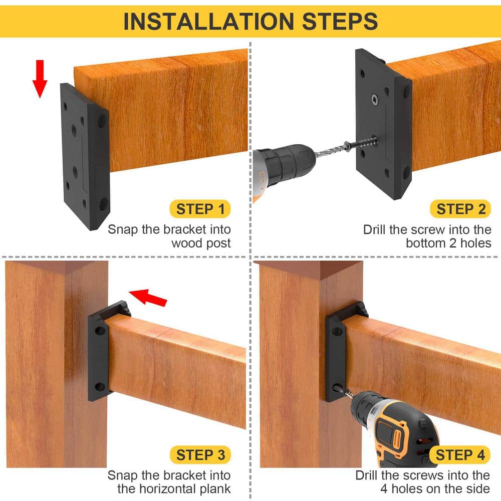 Black Nylon Deck Railing Bracket Connectors with Stainless Steel Screws