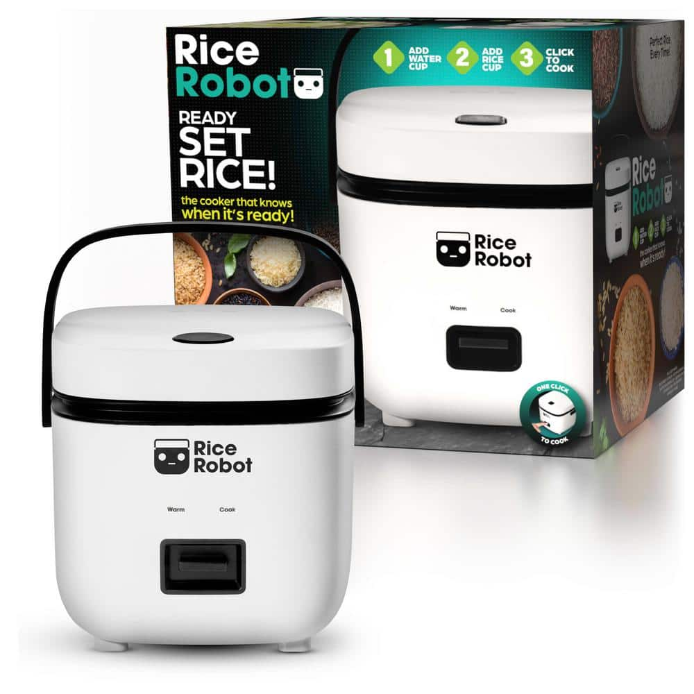 RICE ROBOT 4-Cup White Space Saving Rice Cooker with Ceramic Nonstick Inner Pot