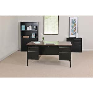 60 in. W x 30  in. D Rectangular Shape Putty/Oak 5-Drawer Executive Desk with Double Pedestal