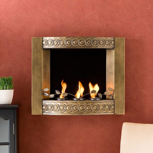 Southern Enterprises 27 in. Wall Mount Gel Fuel Fireplace in Brushed Antique Gold-DISCONTINUED