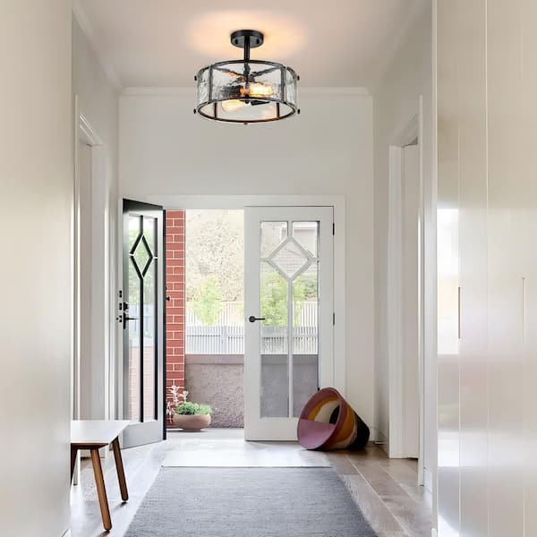 TinHon Modern 2-Light 12.8 in. Black Semi Flush Mount Ceiling