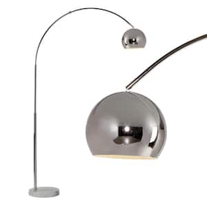 Olivia 75 in. Brushed Chrome Industrial 1-Light Adjustable LED Arc Floor Lamp with Chrome Metal Bowl Shade