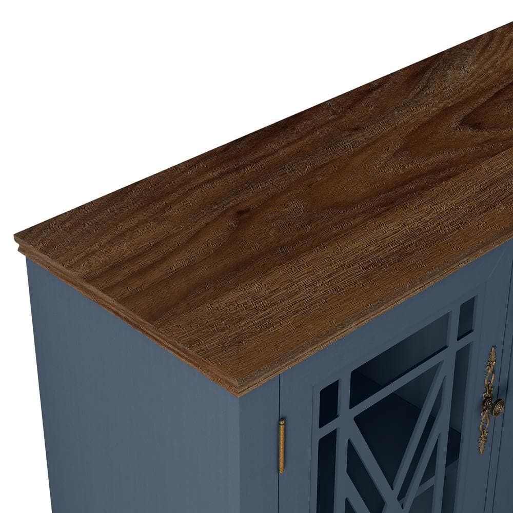 55" Navy and Wood Vintage Storage Sideboard Buffet Cabinet