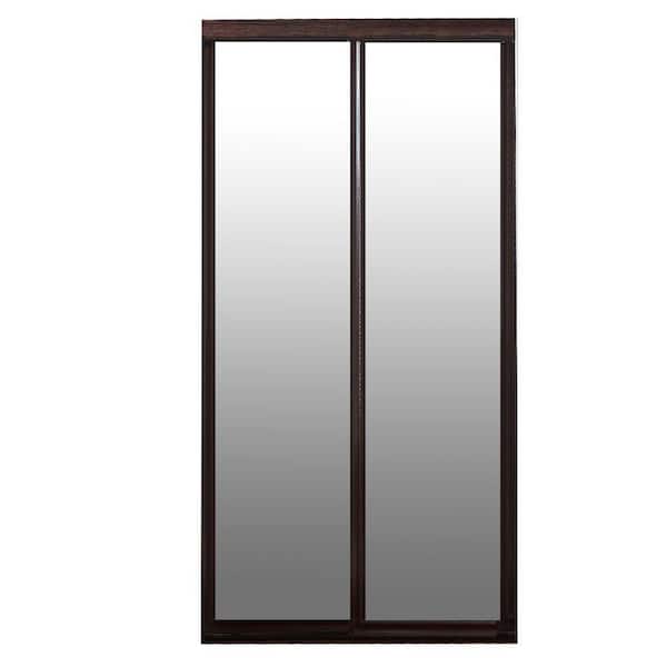 Contractors Wardrobe 48 in. x 81 in. Majestic Mirror Dark Cherry Hardwood Frame Interior Sliding Closet Door