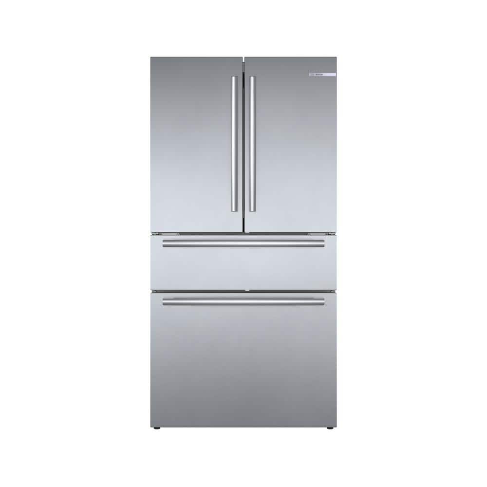 Bosch 800 Series 36 in. 21 cu ft Smart Counter Depth French Door Bar Handle Refrigerator in Stainless Steel with Ice and Water, Silver
