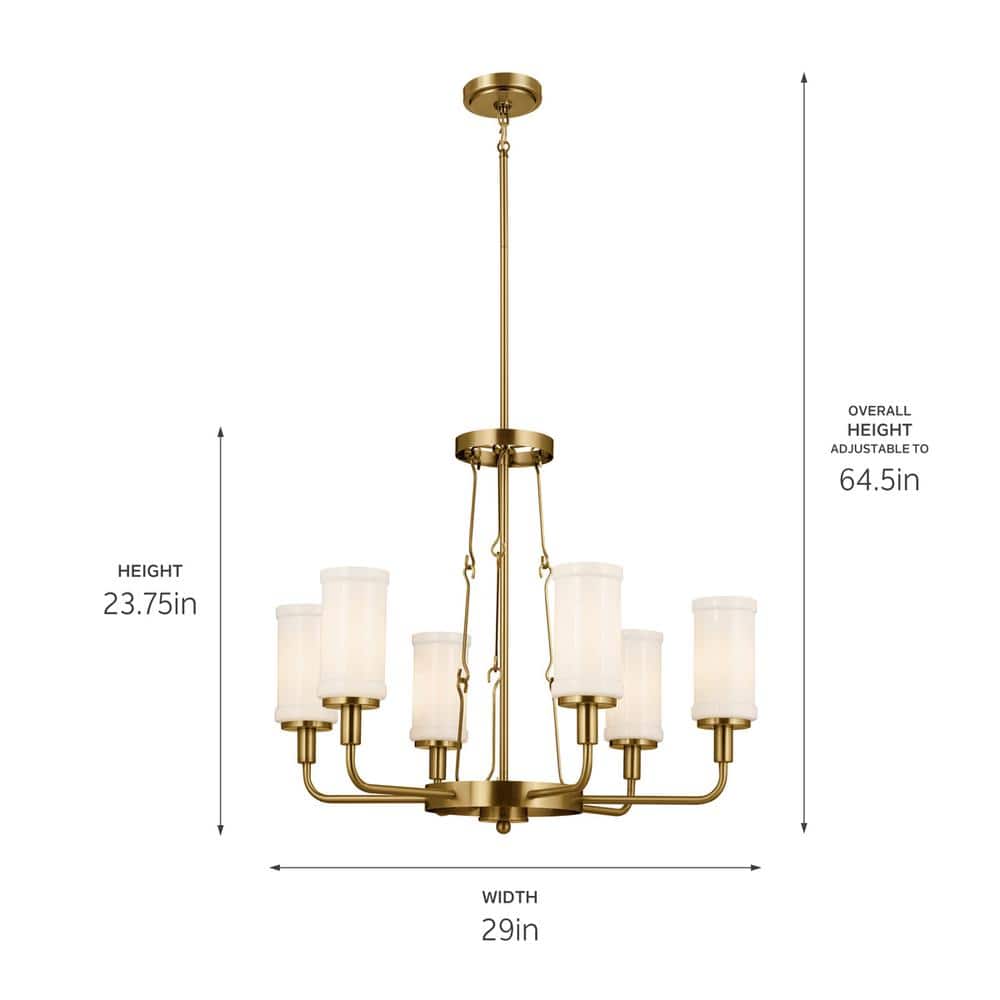 Vetivene Natural Brass 6-Light Chandelier with Opal Glass Shades