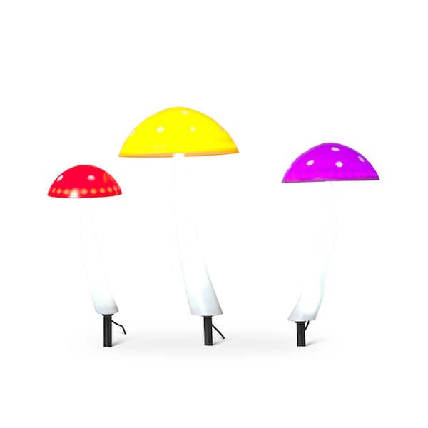 GERSON INTERNATIONAL (Set of 3) Electric Lighted Multi-Colored Enchanting Mushrooms with Ground Stake