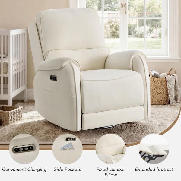 Spruce & Spring Wilo Cream Fabric 270° Swivel Glider Power