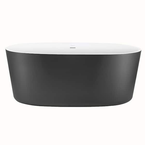 UPIKER 63 in. Acrylic Double-Ended Freestanding Flatbottom Soaking Non-Whirlpool Bathtub in Gray