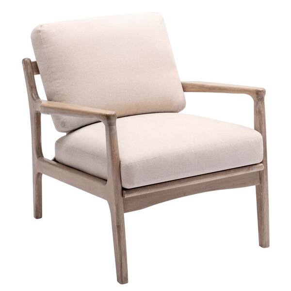 Polibi 24.4 in. W Tan Mid Century Modern Elegant Accent Wood Frame Armchair