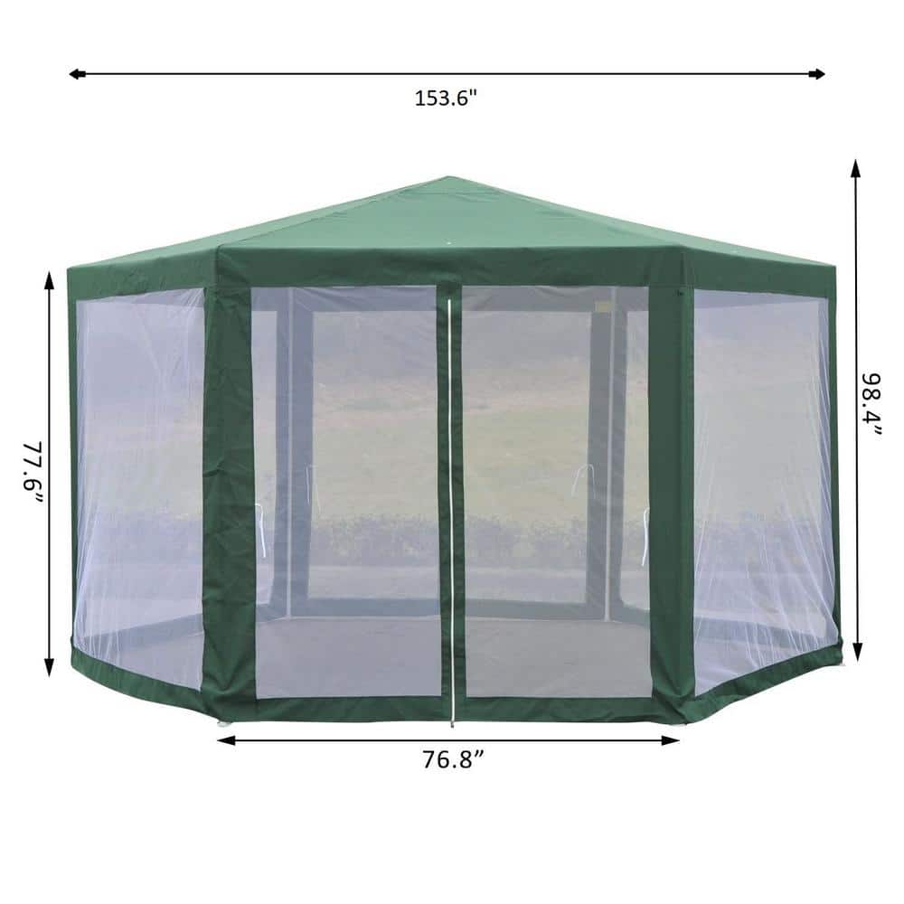 Green Hexagon Steel Frame Outdoor Gazebo with Mesh Screen