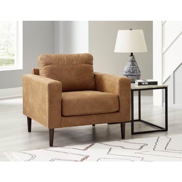 Telora Brown Faux Leather Arm Chair with Removable Cushions