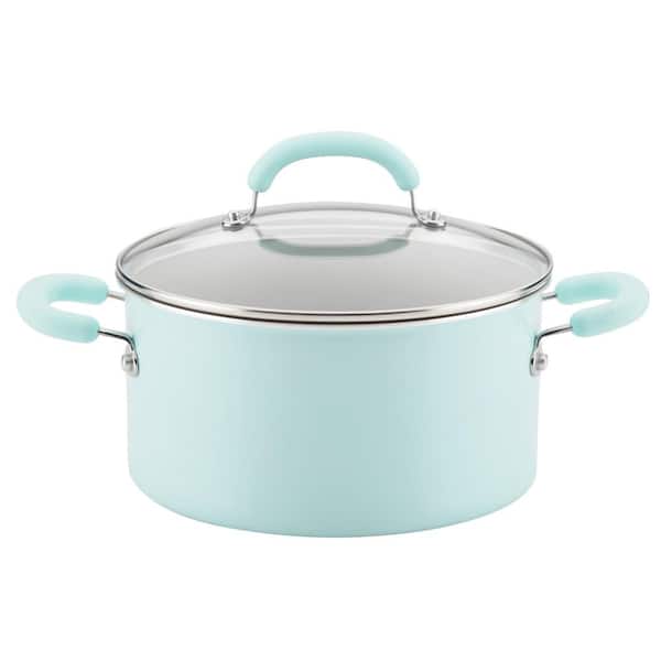 Rachael Ray Create Delicious 6 qt. Aluminum Nonstick Stock Pot in Teal Shimmer with Glass Lid