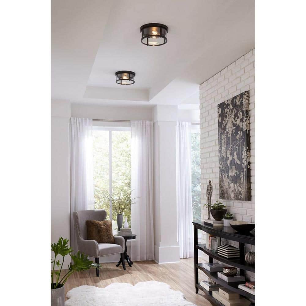 Antique Bronze 12.63" Glass Flush Mount Ceiling Light