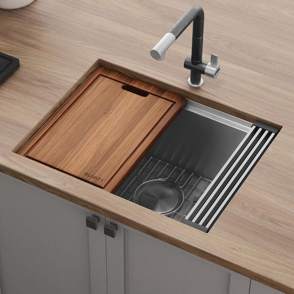 Roma Pro 24 in. Undermount Single Bowl 16-Gauge Stainless Steel Workstation Kitchen Sink with Rounded Corners