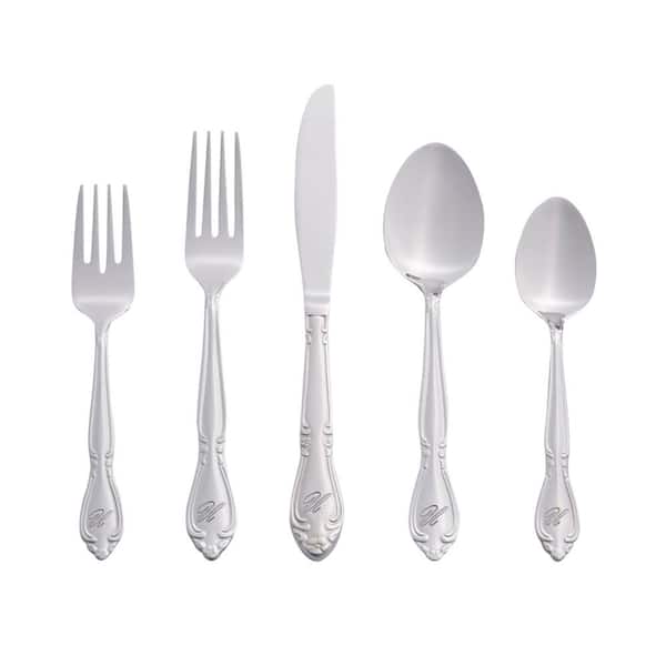 RiverRidge Home Rose Monogrammed Letter U 46-Piece Silver Stainless Steel Flatware Set (Service for 8)