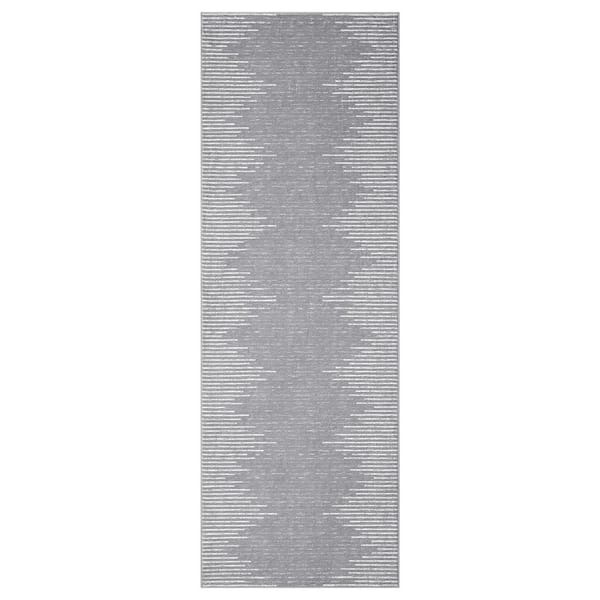 Washable Gray 2 ft. x 6 ft. Modern Striped Printed Rug Low Pile Soft Thin Carpet Stain Resistant Non-Slip Area Rug