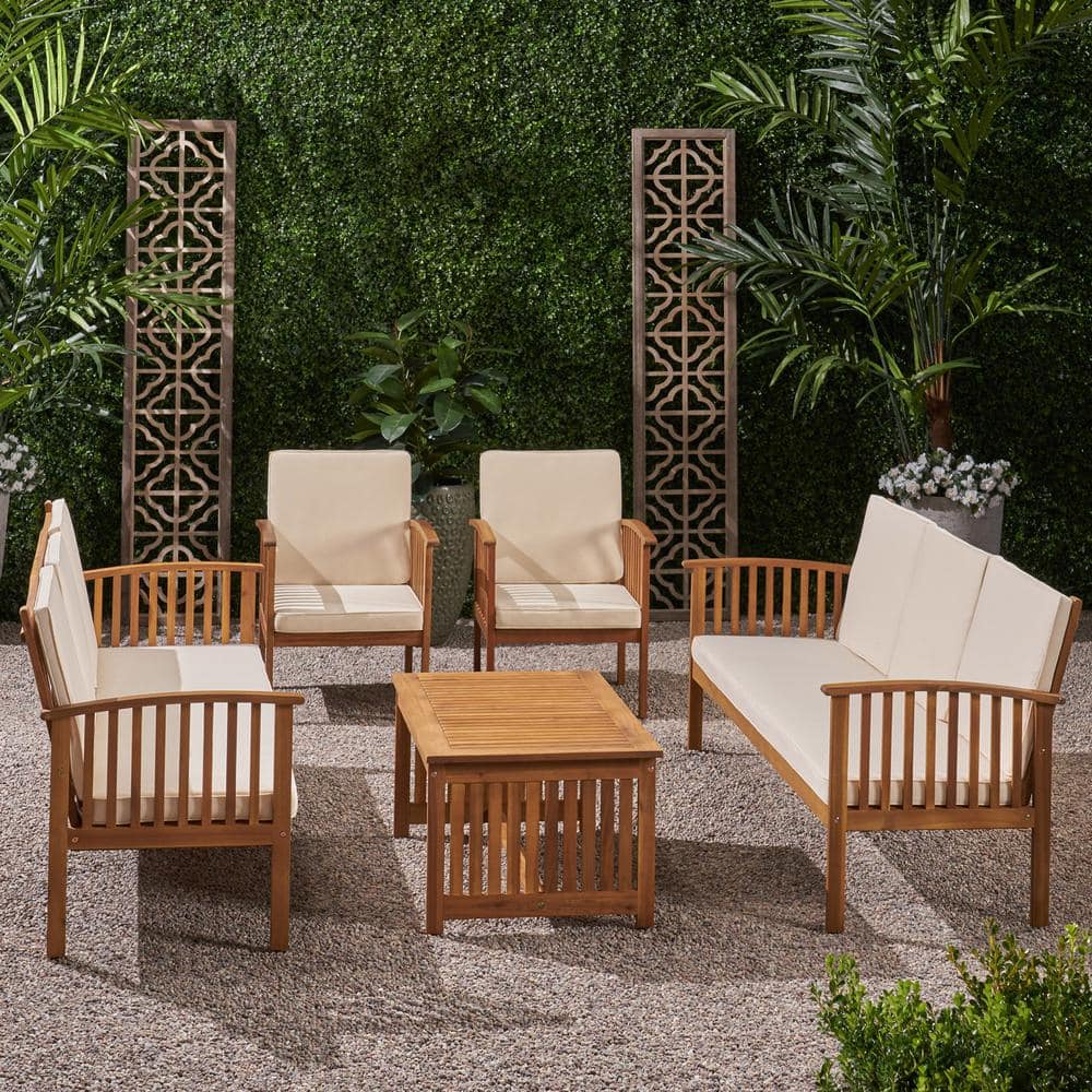 Noble House Carolina Teak Brown 5-Piece Wood Patio Conversation Seating ...