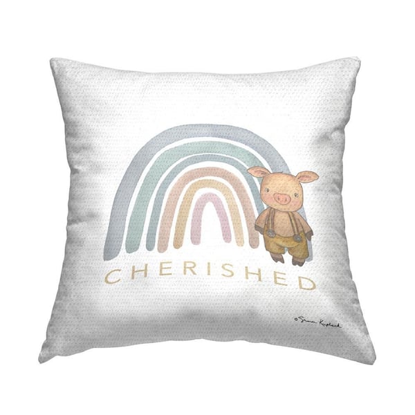 Stupell Industries Cherished Pig & Rainbow Outdoor Printed Throw Pillow by Sharon Kuplack