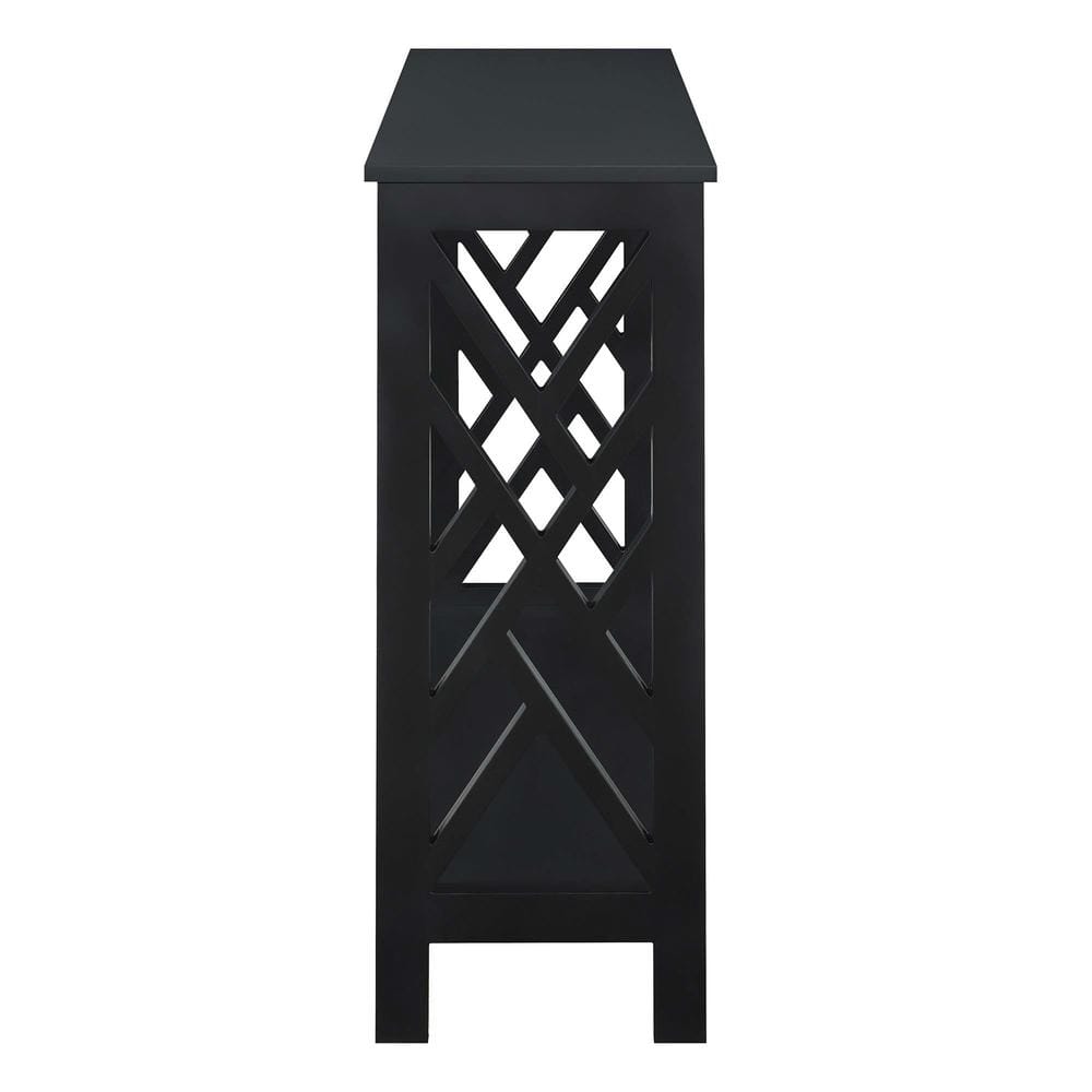 Black MDF Console Table with Shelf and Geometric Panels