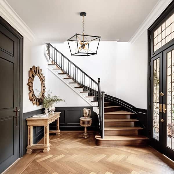 Modern Farmhouse 6-Light Black Caged Chandelier, 15.5 in. Brass Sputnik DIY Pendant Hanging Light for Dining Room, Foyer