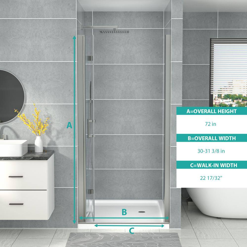 31.4" Brushed Nickel Semi-Frameless Bi-Fold Shower Door with Clear Glass