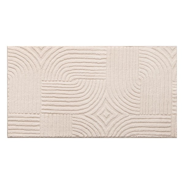 Stone Geo Curve Washable 2 ft. x 3 ft. Taupe Indoor AreaRug