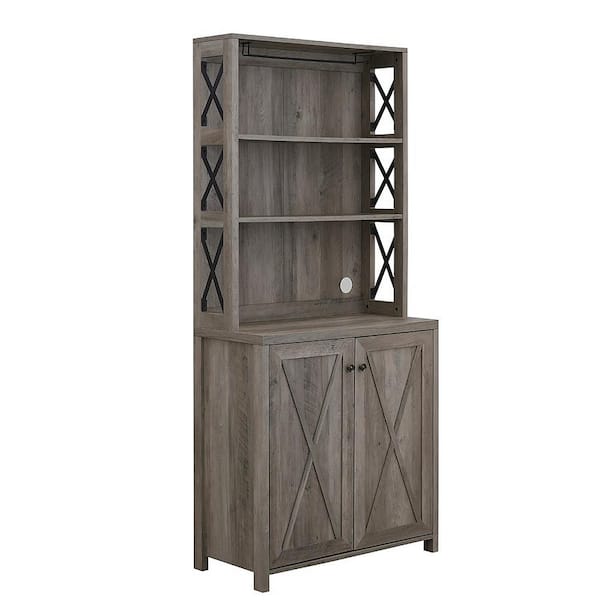 Home Source Industries Home Source Elegant Stone Grey BarCabinet Kitchen Cabinet with Microwave Stand
