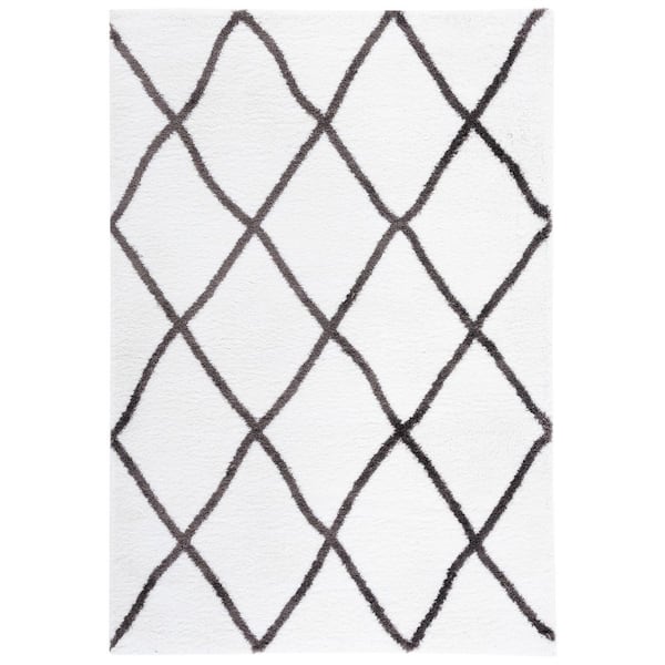 Berber Shag 9 ft. x 12 ft. Ivory/Gray Diamond Modern Area Rug