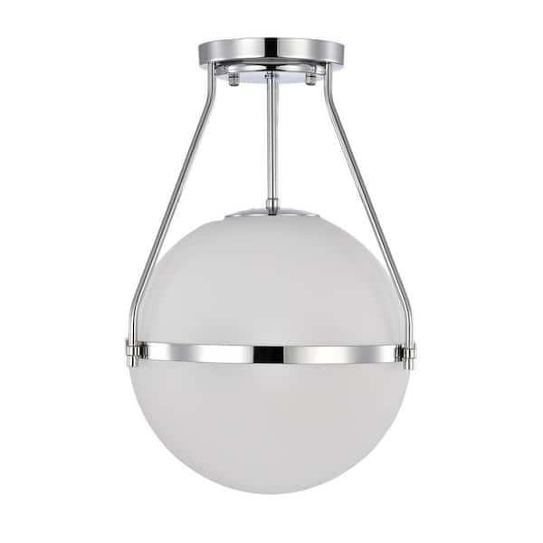 Warehouse of Tiffany Lomique 11.2 in. 1-Light Indoor Chrome Finish Semi-Flush Mount Ceiling Light with Light Kit