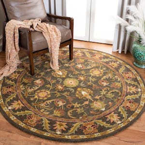 Antiquity Green/Gold 4 ft. x 4 ft. Round Floral Solid Border Area Rug