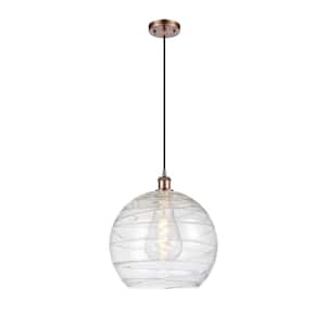 Athens Deco Swirl 1-Light Antique Copper Globe Pendant Light with Clear Deco Swirl Glass Shade