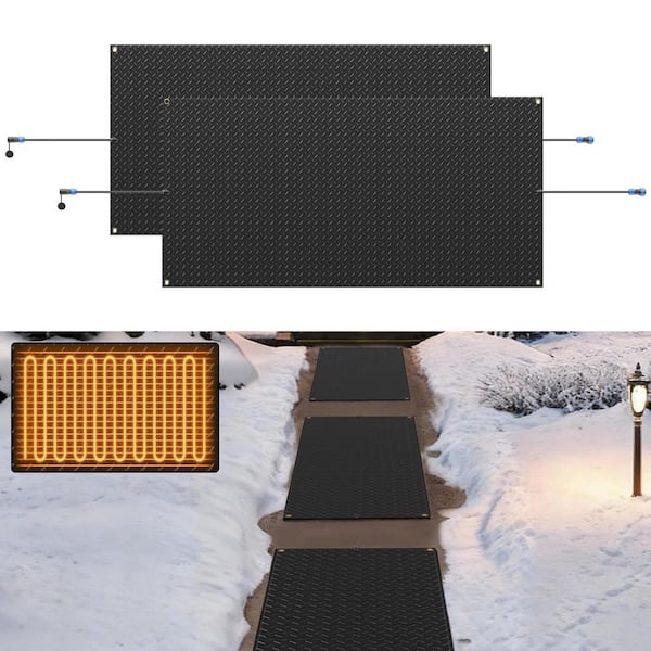 Snow Melting Mat 30 in. x 60 in. Non Slip Rubber Heat Mat 3 in. /h Speed Snow and Ice Melts Pads for Sidewalks, 2 Pcs