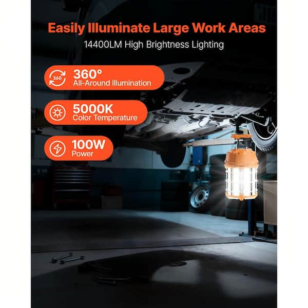 LED Temporary Work Light, Durable and Water-Resistant, Connectable up to 8 Units, for Ceiling/Stand, 100W 14400 lm 5000K