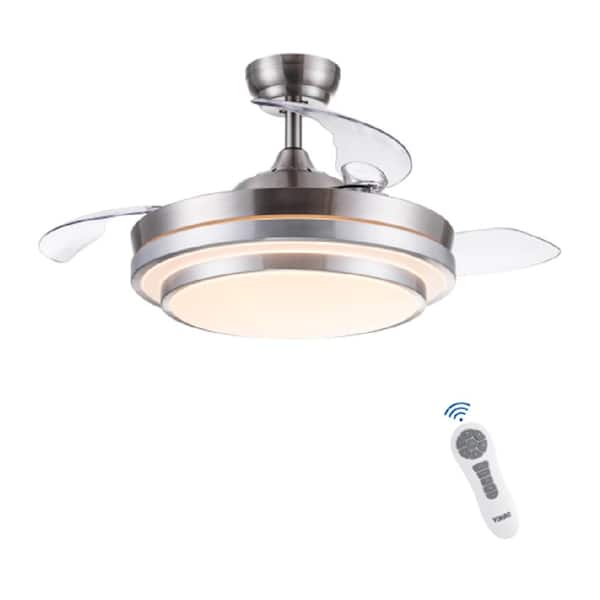 phyfalip 42 in. Indoor Brushed NIckel Retractable Ceiling Fan with Adjustable White Integrated LED & 6-Speed Remote Control