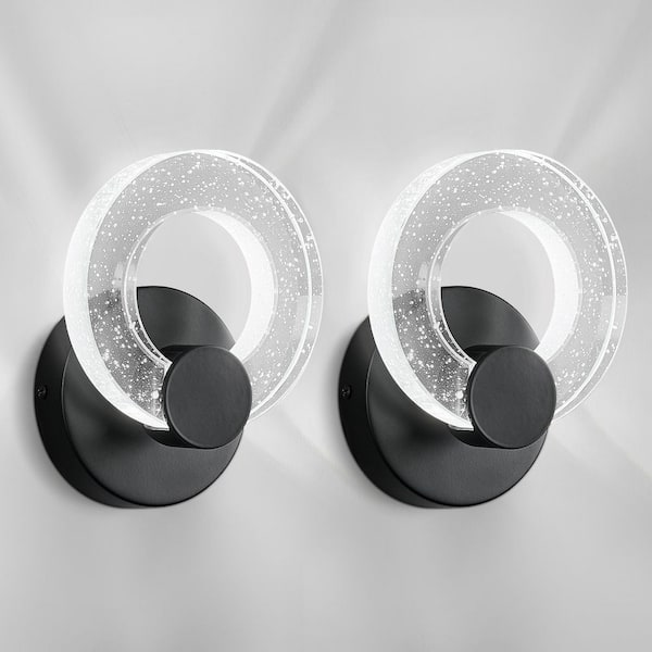 Home Light LED 5.9 In 1 Light Black Round Bubble Crystal Wall Sconce With Light Fixtu, Res, (2-Pack)